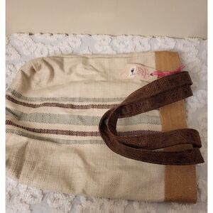 Sew Charming Designs Handmade Sewn Canvas Tote Bag Cream Brown Striped Beach